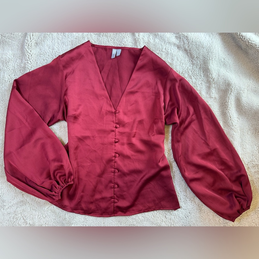 ASOS Design Satin Balloon Sleeve Berry Blouse size 10